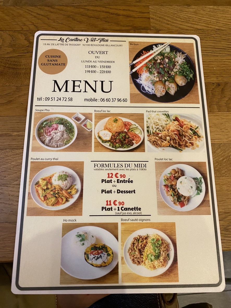 La Cantine Viet-Thai 92 menu 1