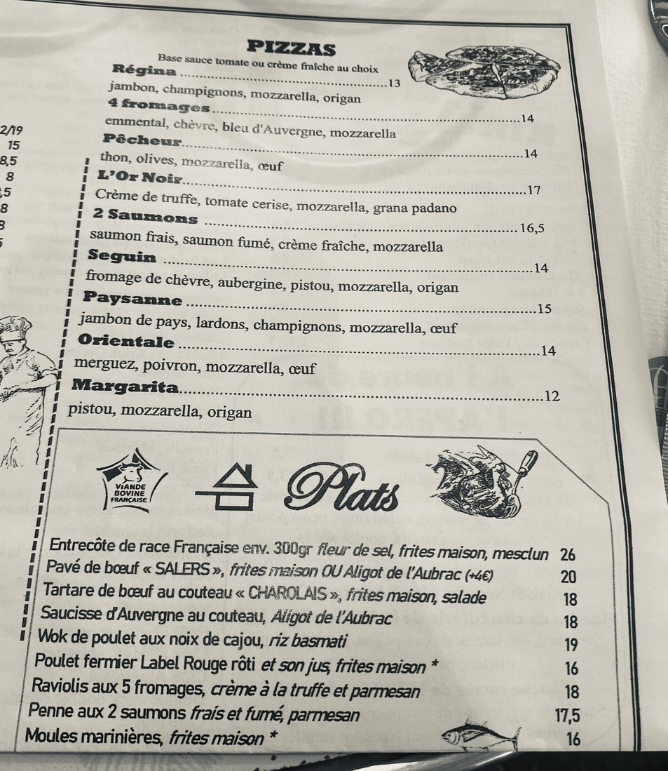 Bistrot du Métro menu 2