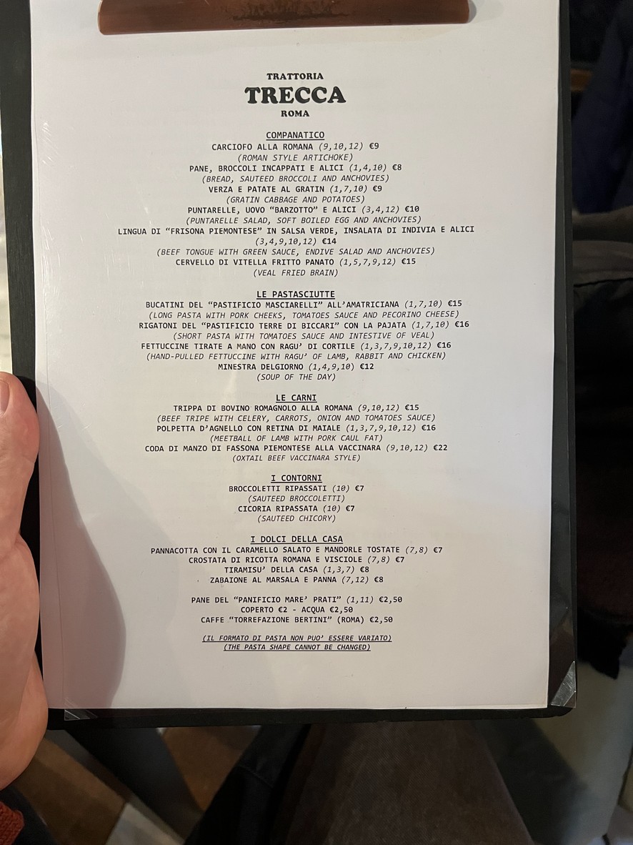 Trecca - Roma menu 1