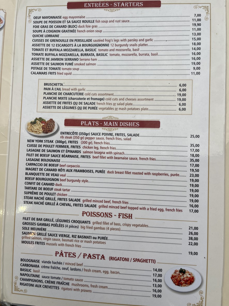 La Frégate menu 2