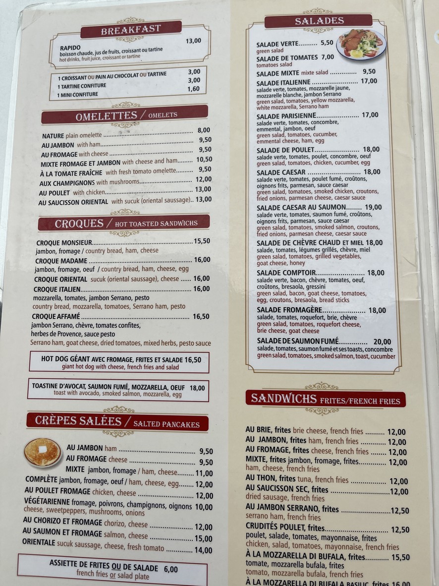 La Frégate menu 3