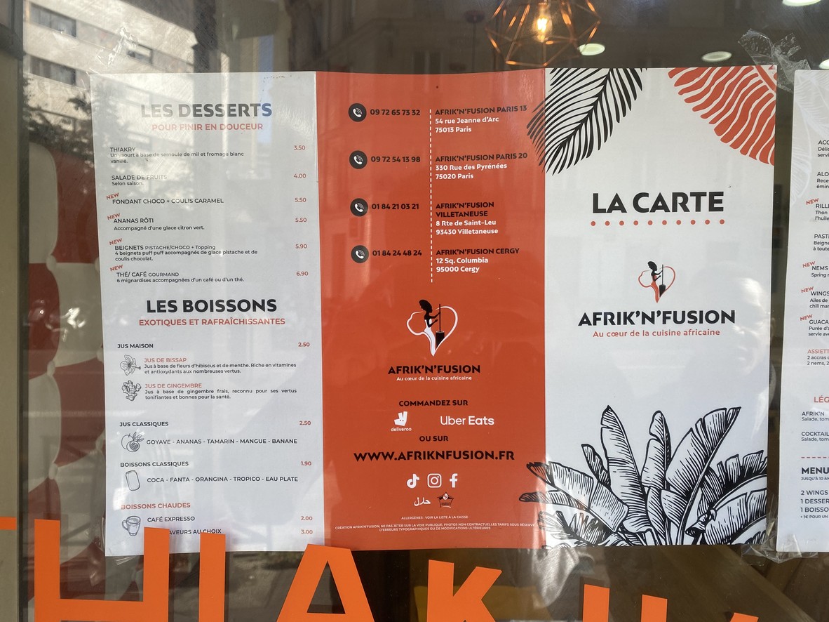 Afrik'N'Fusion menu 1