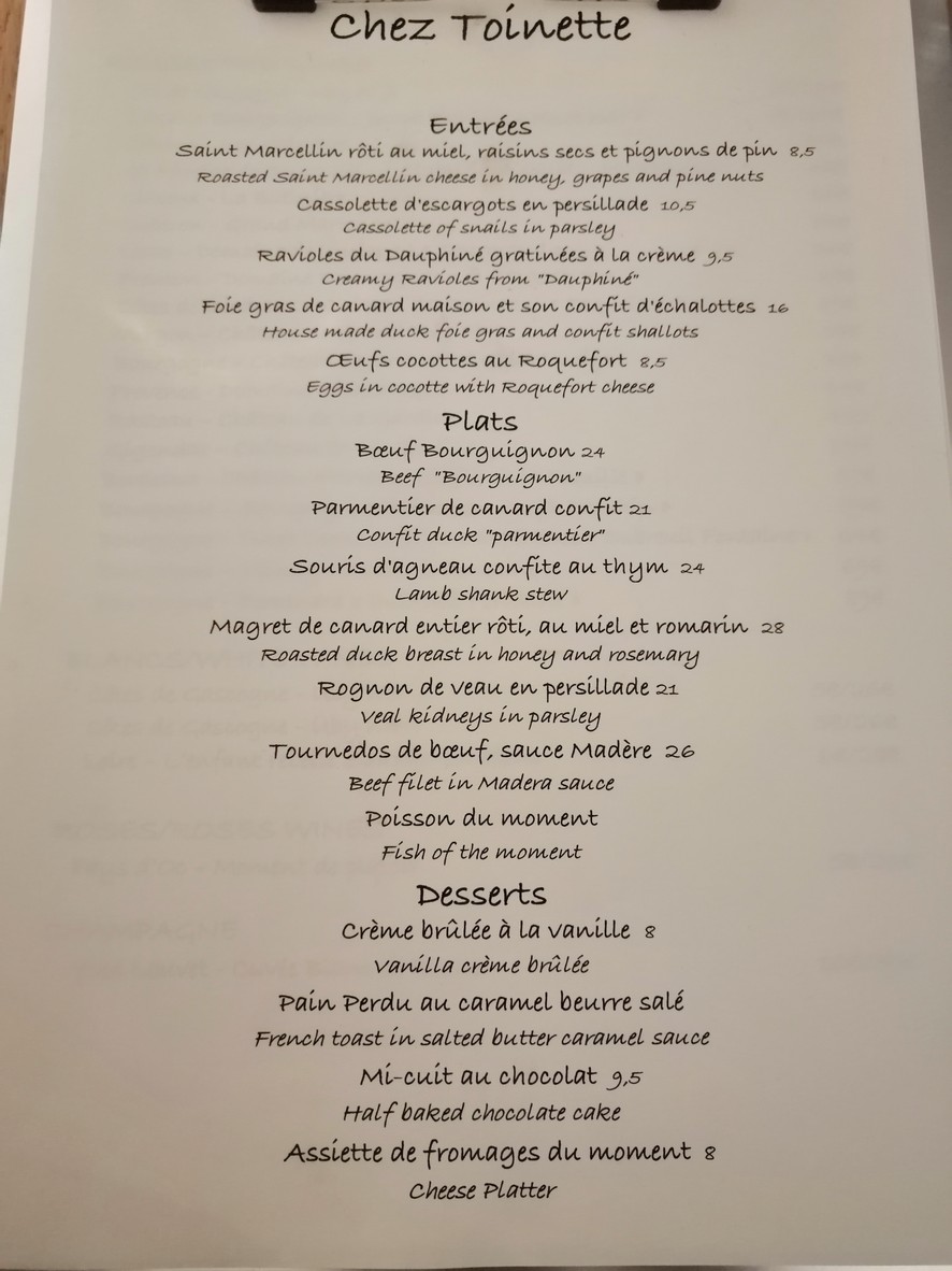 Chez Toinette menu 2