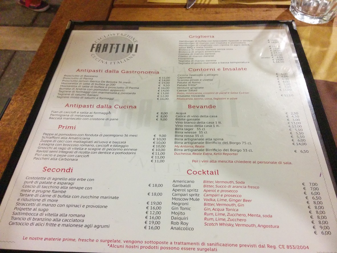 Ciclostazione Frattini menu 1