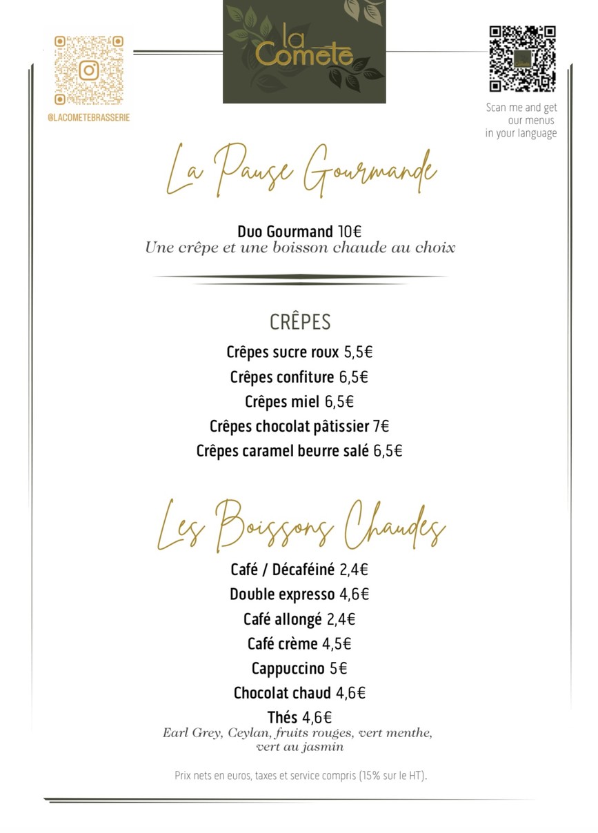 La Comète menu 4