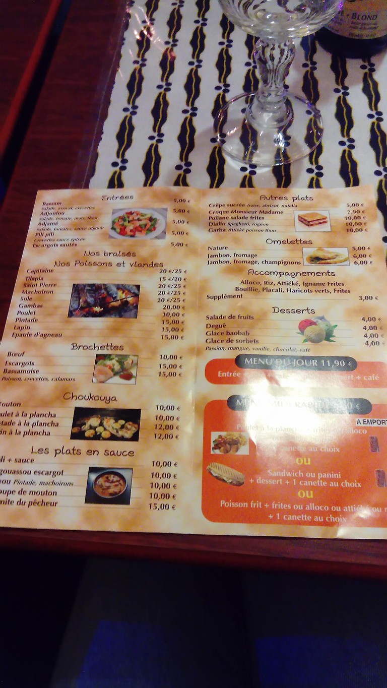 L'Allocodrome d'Abidjan menu 1