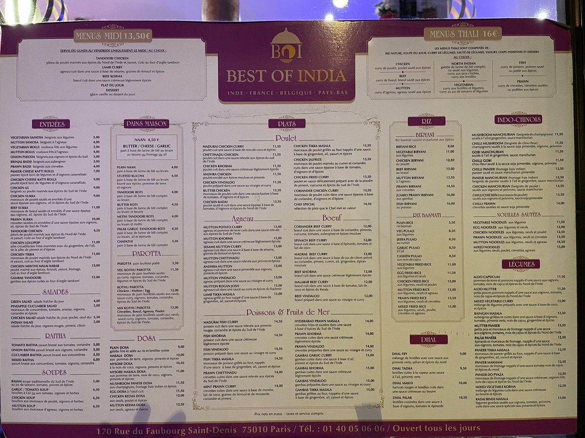 Best of India menu 1