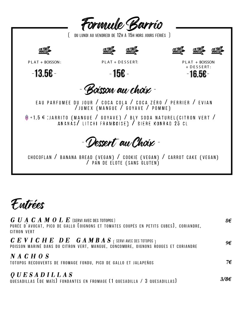 BARRIO MESHICA (CHARONNE) menu 1