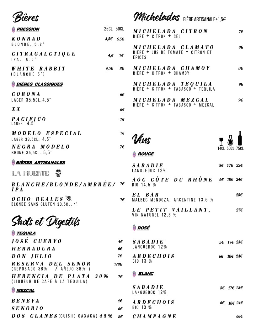 BARRIO MESHICA (CHARONNE) menu 4