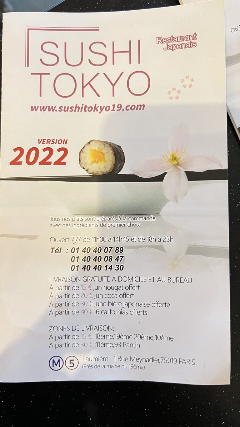 Sushi Tokyo menu 1