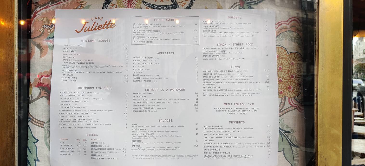 L'Usine de Charonne menu 1