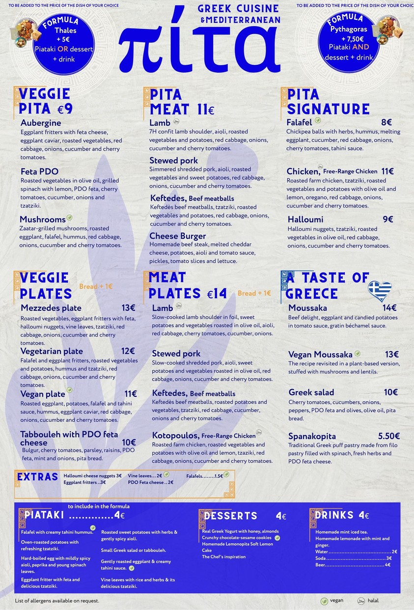 PITA, Cuisine grecque et méditerranéenne - Restaurant ST MAUR / OBERKAMPF menu 1