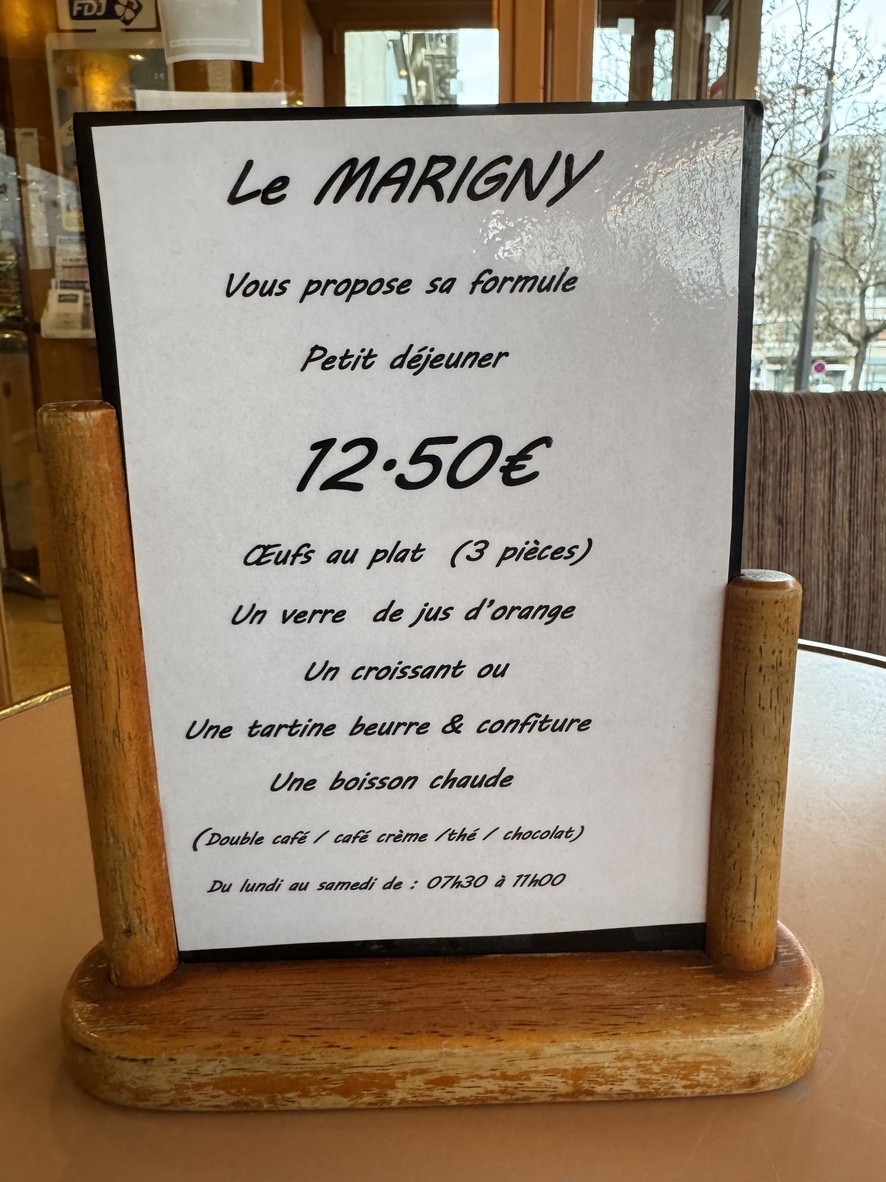 Le Marigny menu 1
