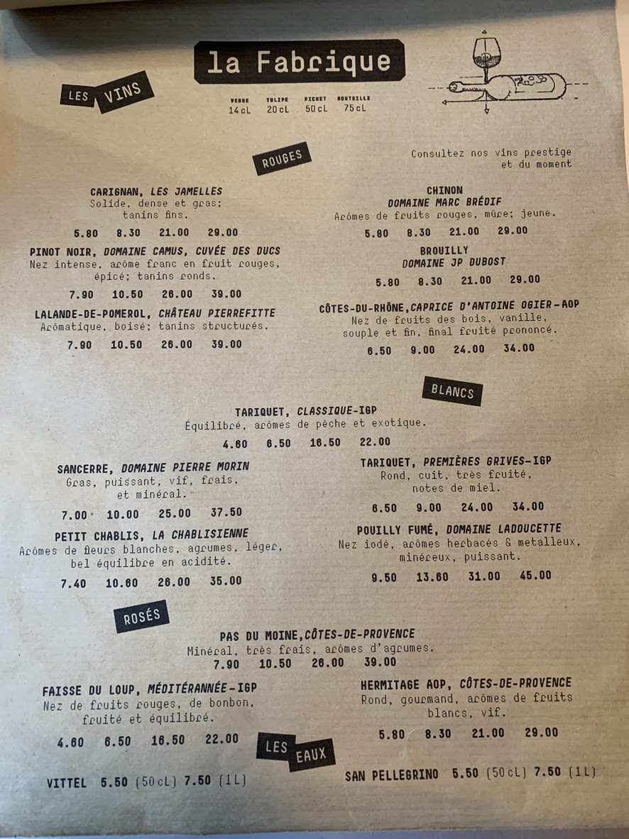 LA FABRIQUE menu 1