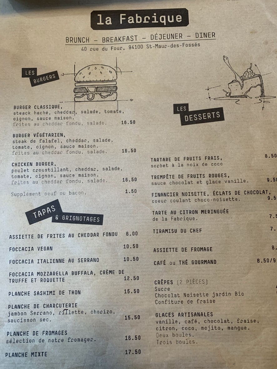 LA FABRIQUE menu 3