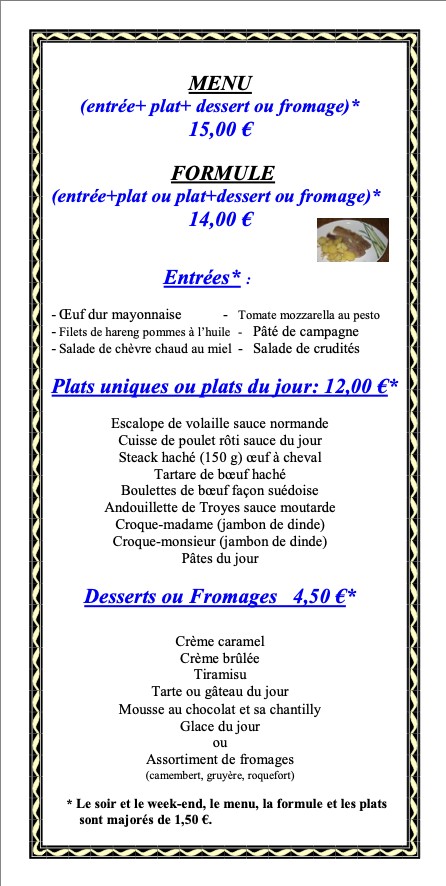 Café de France menu 1