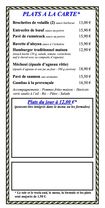 Café de France menu 3