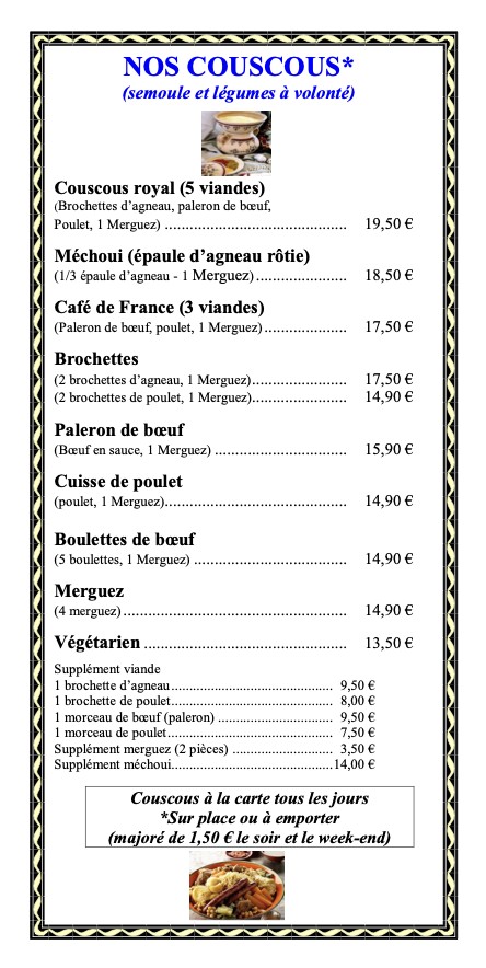 Café de France menu 4