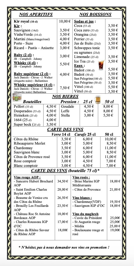 Café de France menu 5