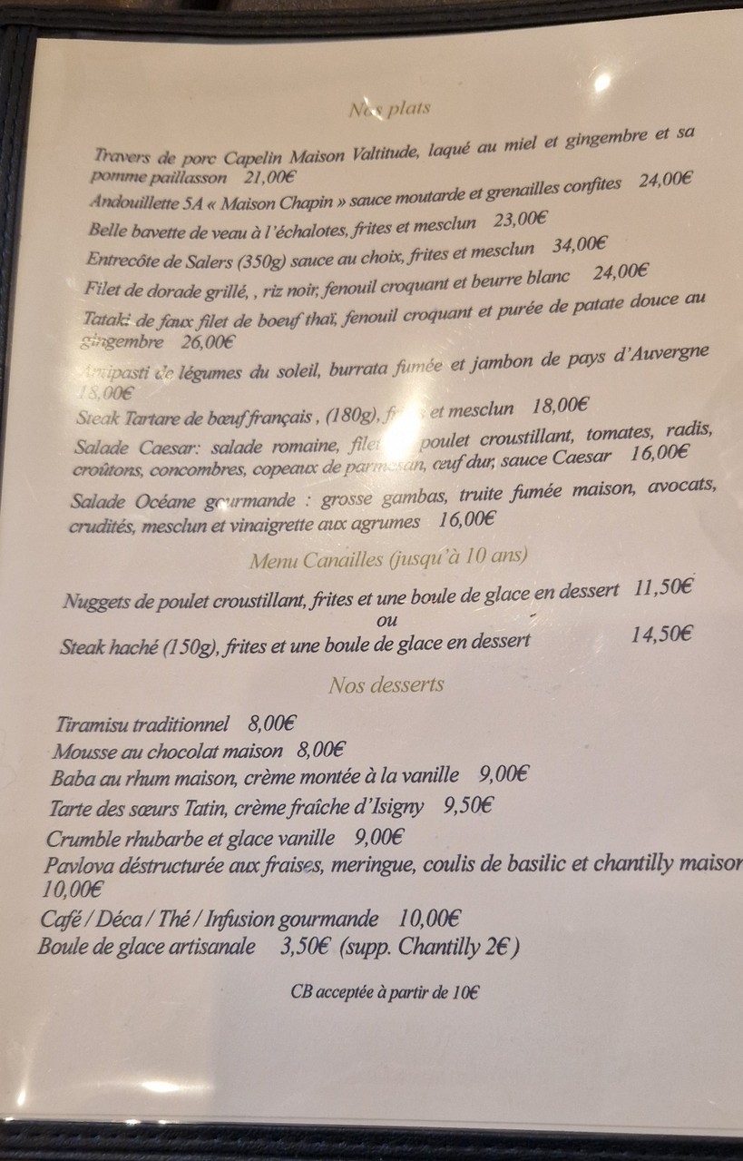 Les Petits Plats menu 1