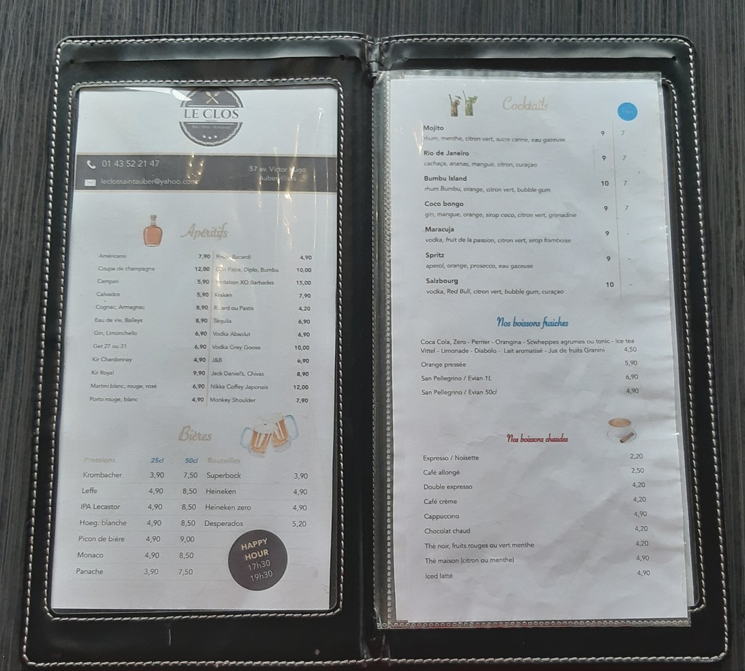 Le Clos - 93 AUBERVILLIERS menu 3