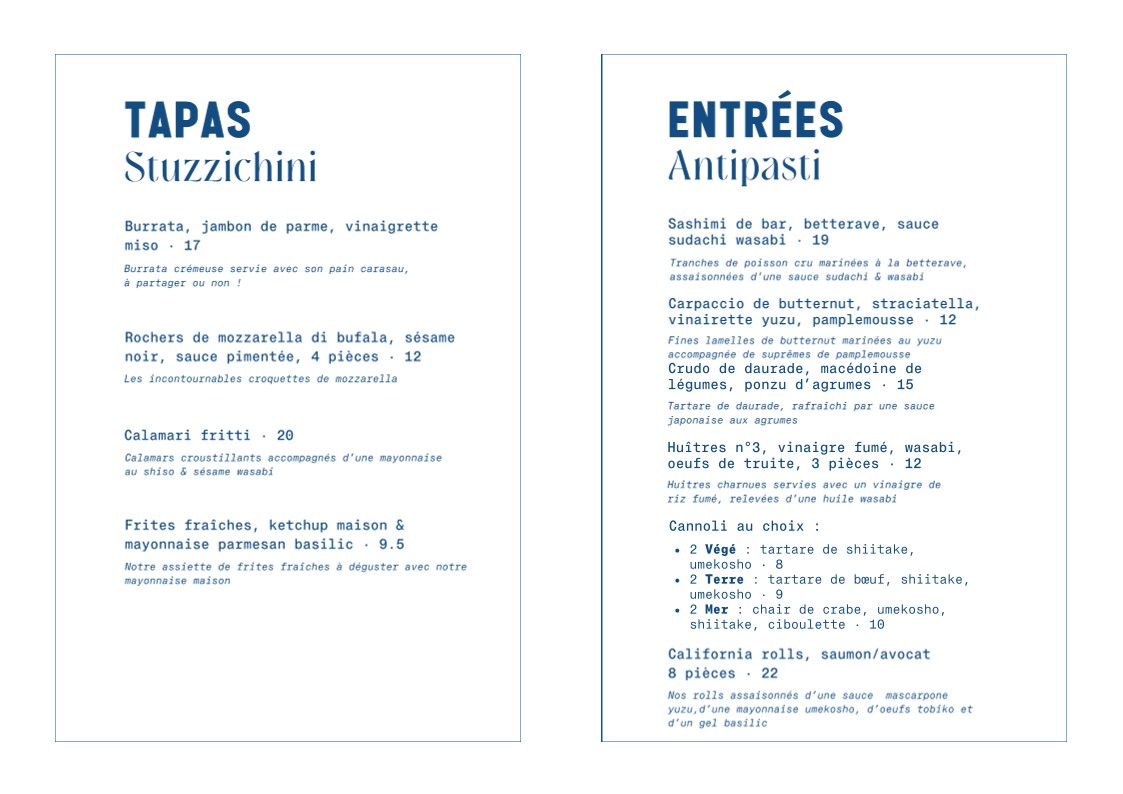 Riviera Fuga menu 1