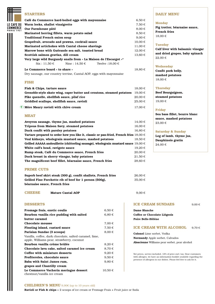Le Café du Commerce menu 1