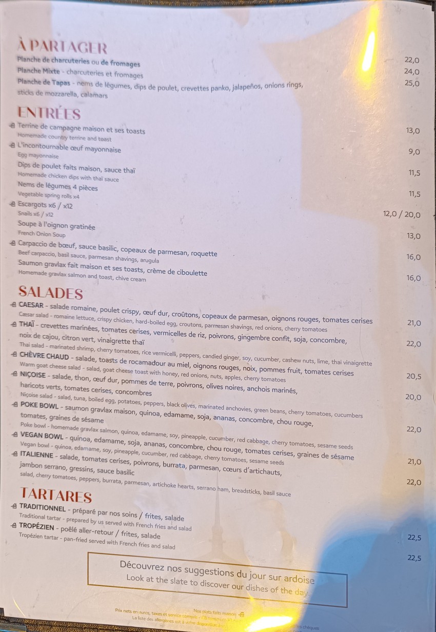 Le Grand Palais menu 1