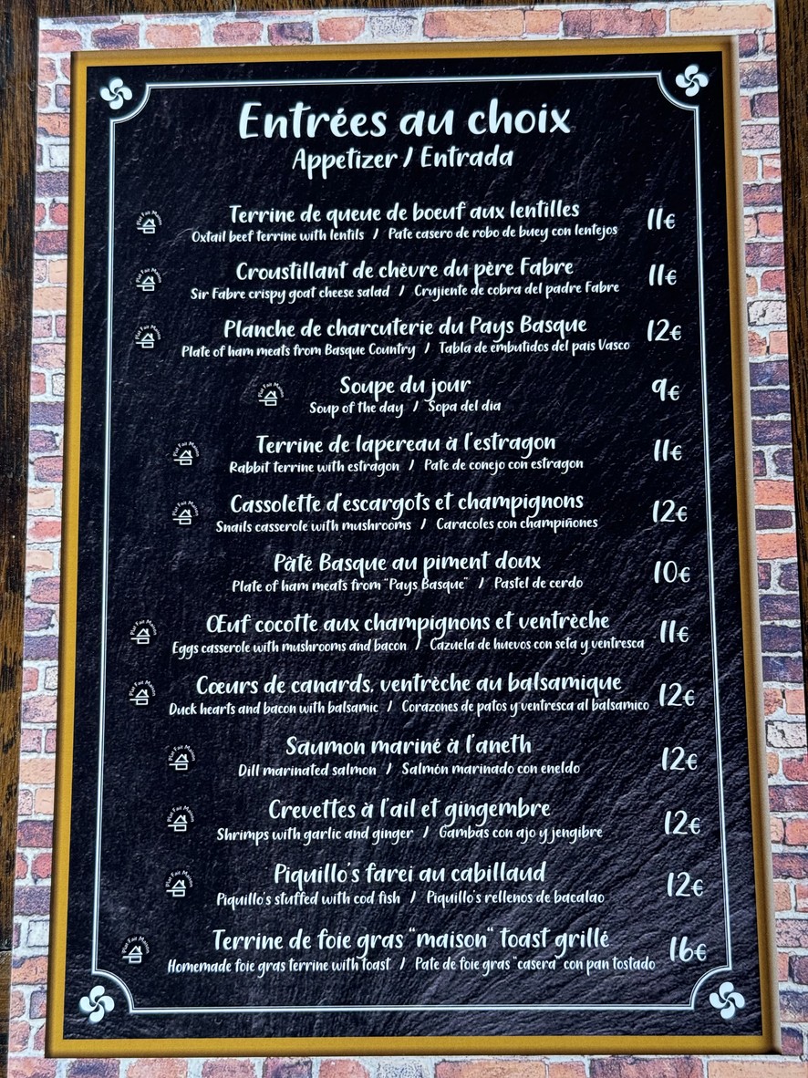 Le Volant Basque menu 1
