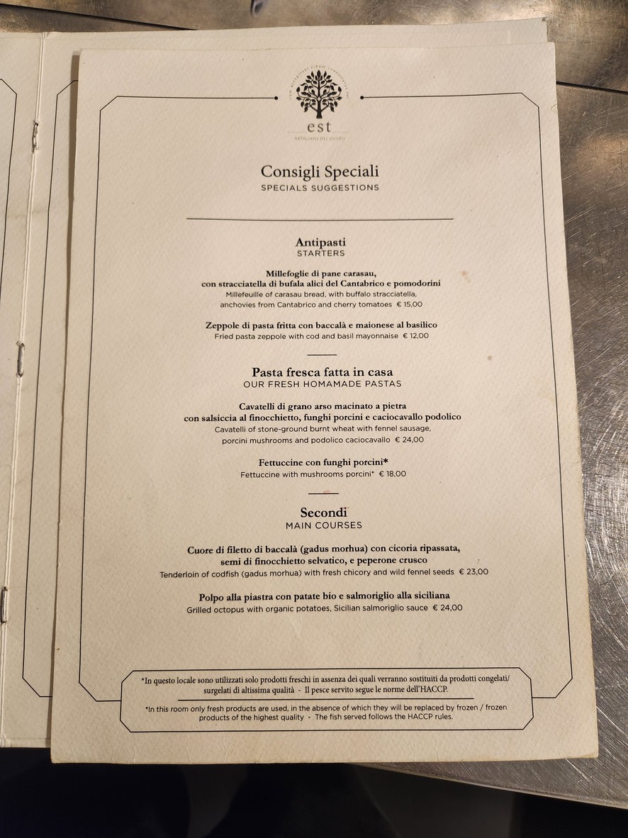 Est Artigiani del Gusto menu 1