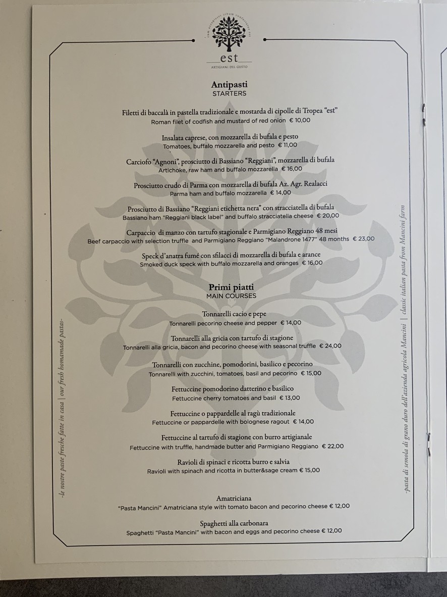 Est Artigiani del Gusto menu 2