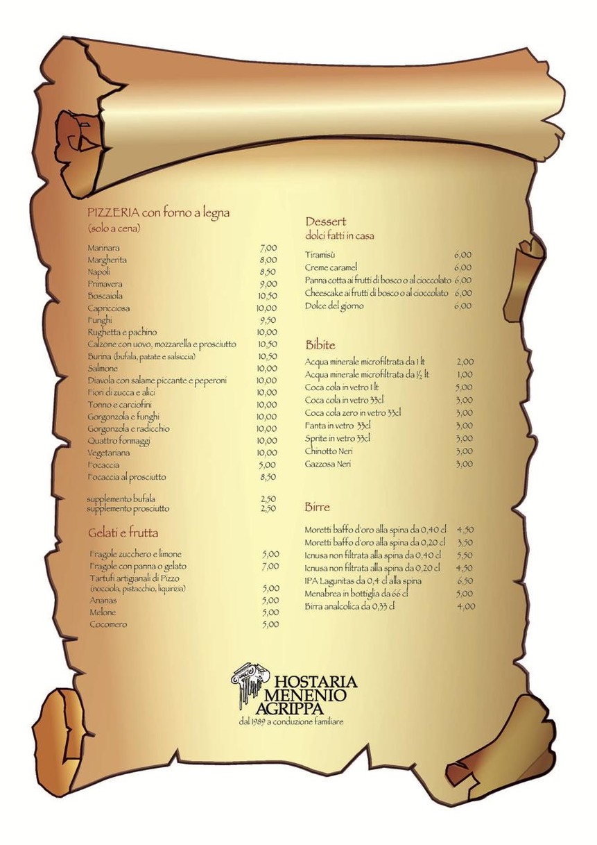 Hostaria Menenio Agrippa menu 2