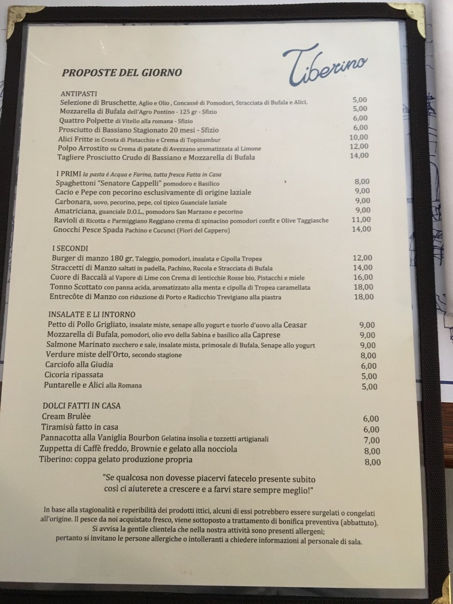Tiberino Ristorante menu 1
