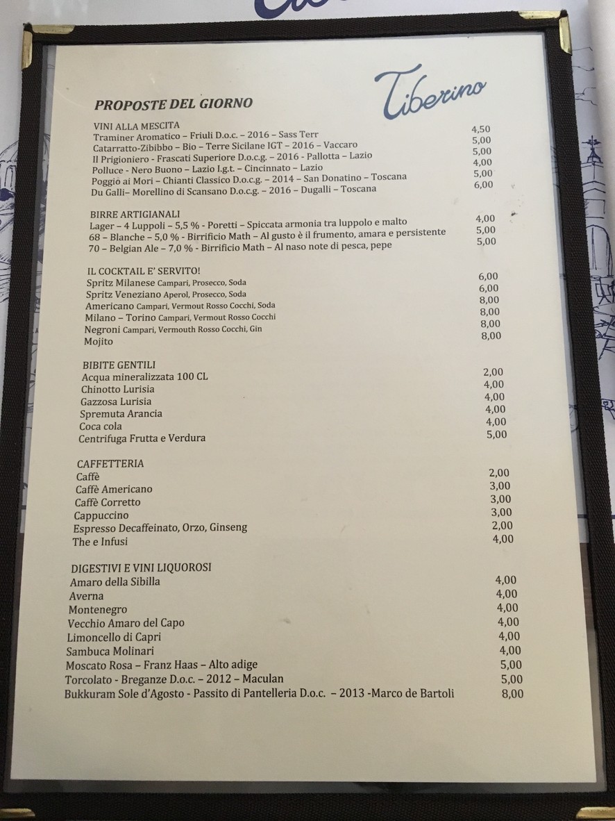 Tiberino Ristorante menu 2
