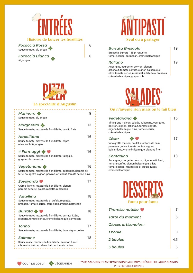 Le Pavillon Augustin menu 1
