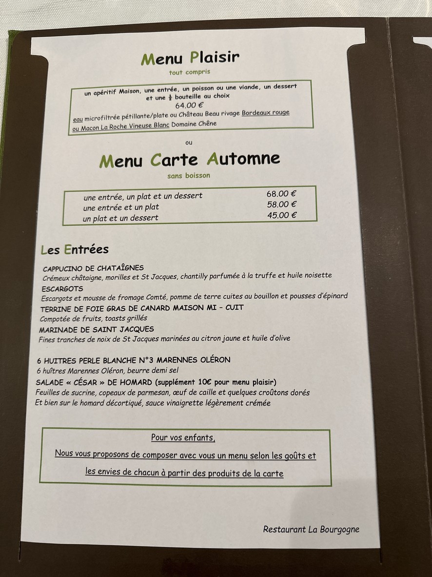 La Bourgogne menu 1
