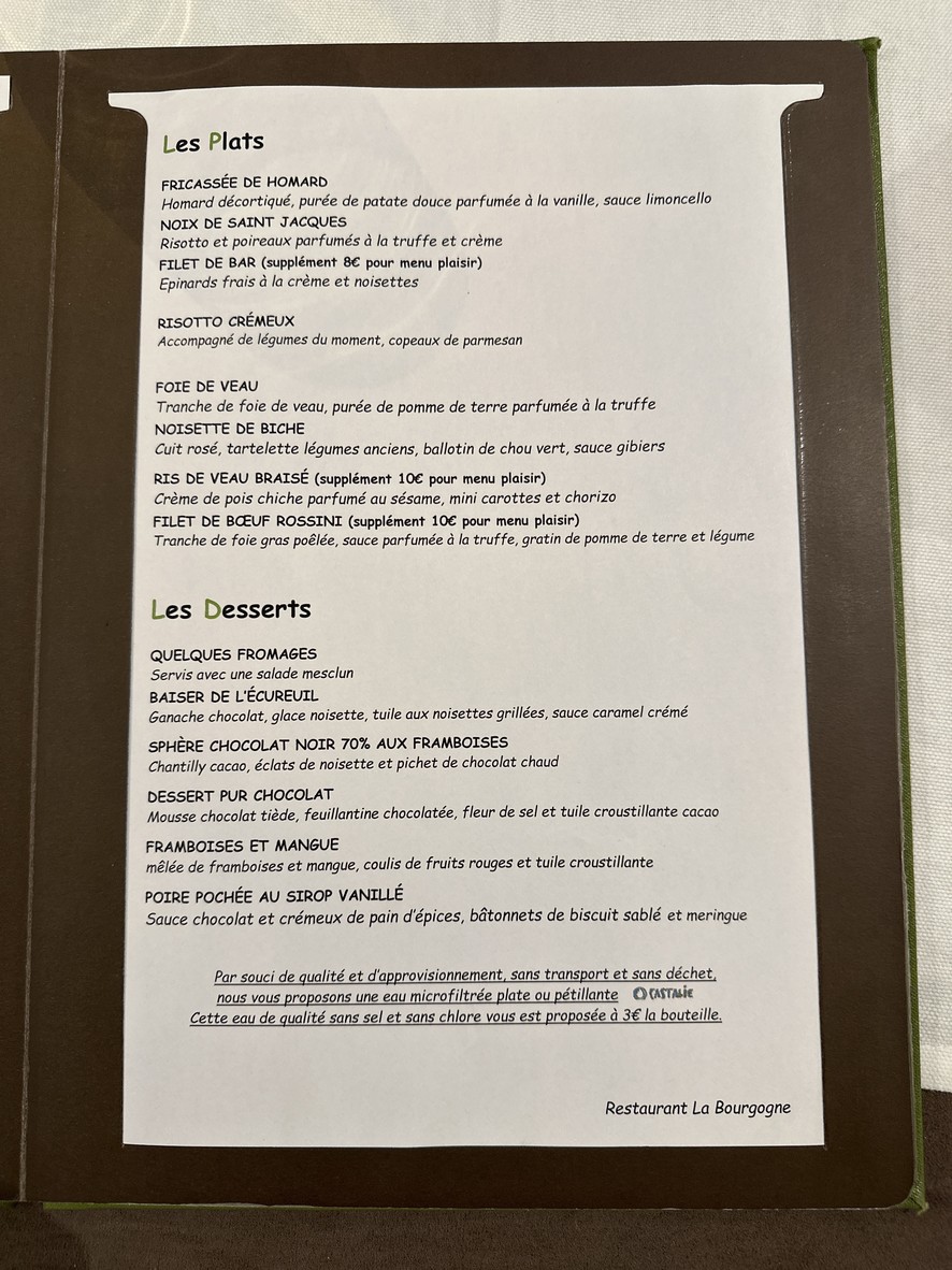 La Bourgogne menu 2