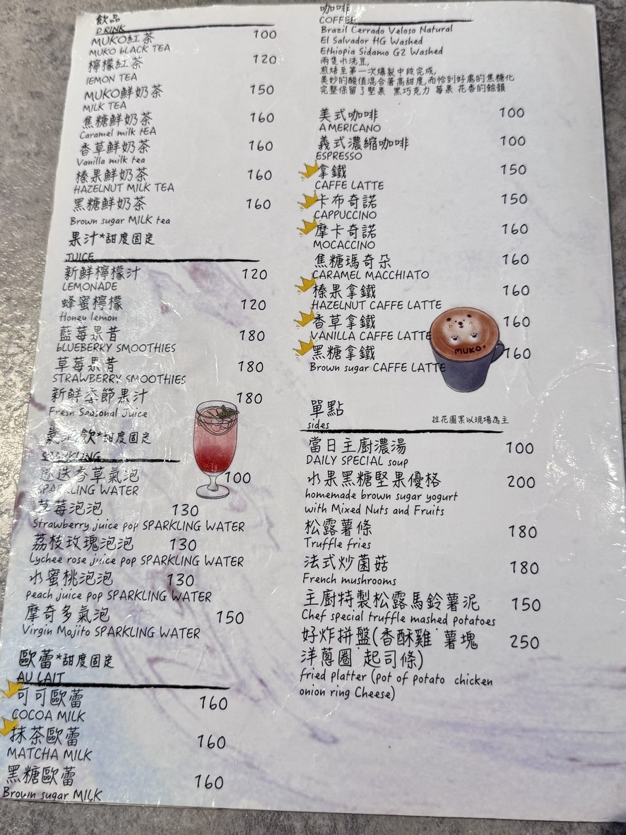 Muko Brunch menu 2