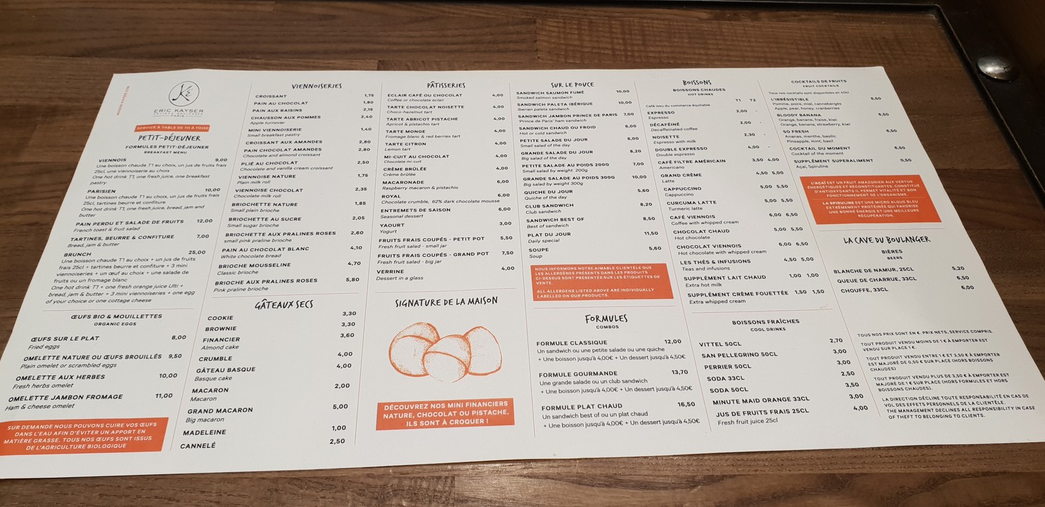 Éric Kayser menu 1