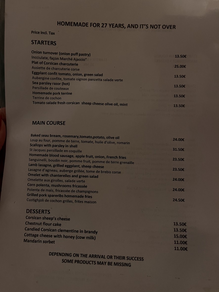 Auberge Chez Rosito menu 1