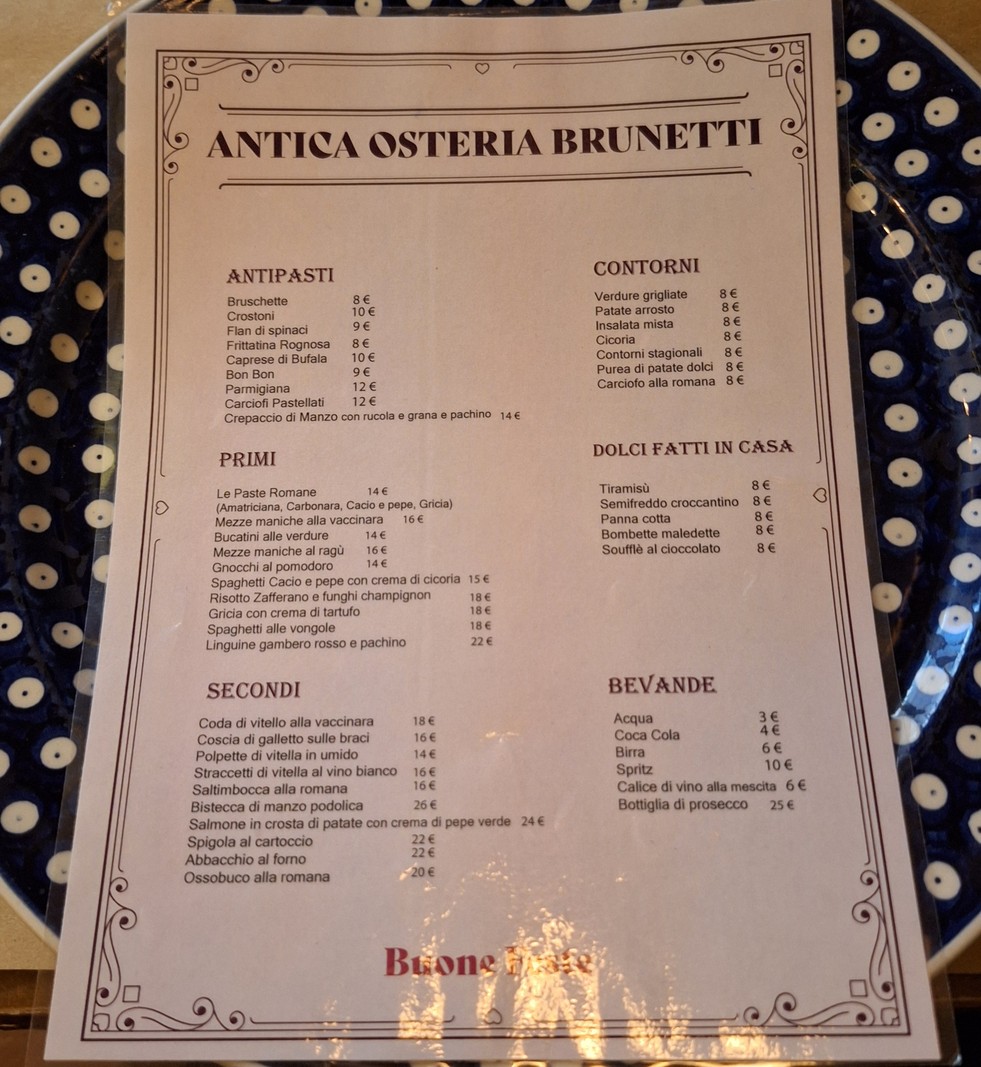 Antica Osteria Brunetti menu 1