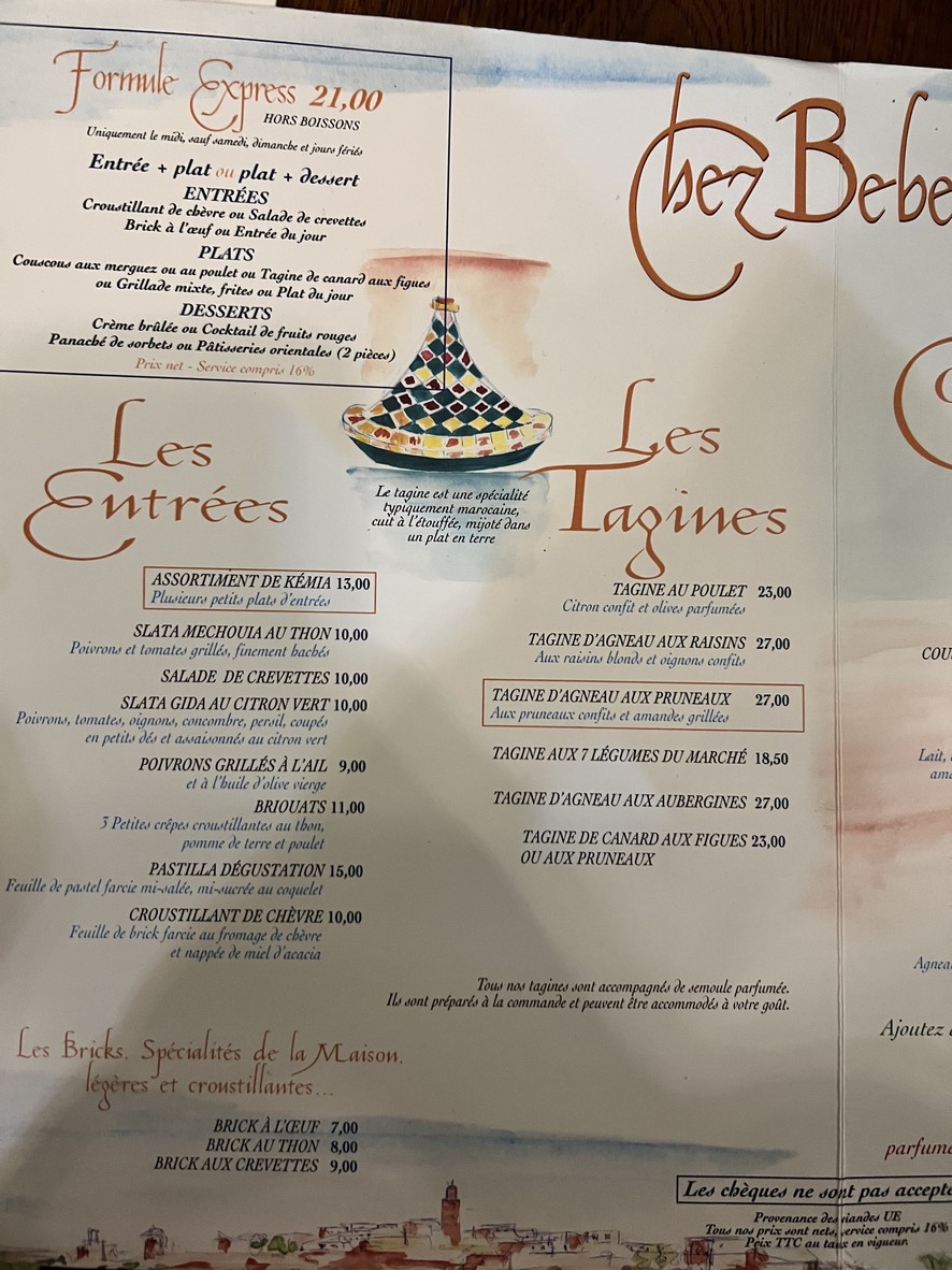 Chez Bébert menu 1