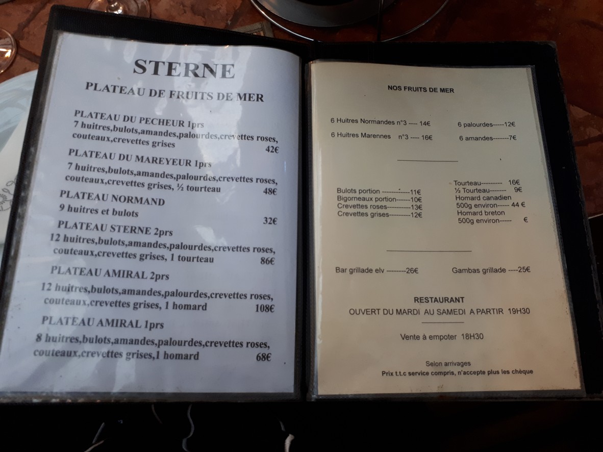 Sterne fruits de mer menu 2