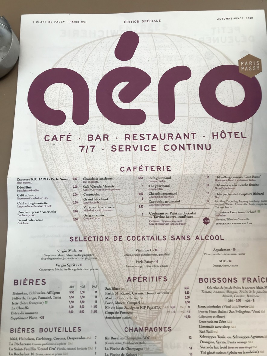 Restaurante Aéro Paris-Passy menu 1