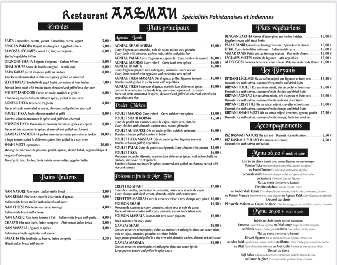 Aasman restaurant menu 2