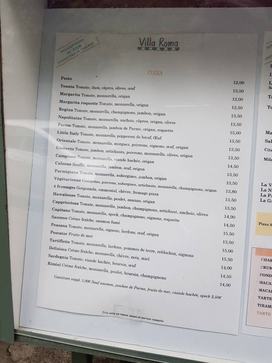VILLA ROMA menu 1