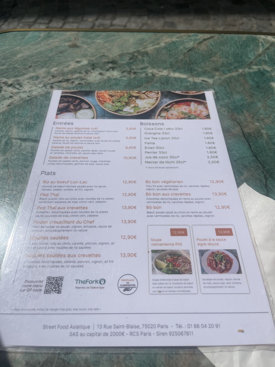 Street Food Asiatique Paris menu 2
