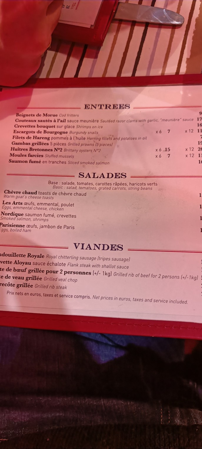 Les Arts menu 1