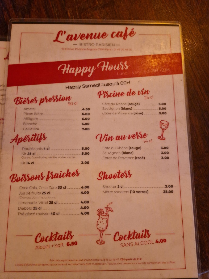 L'Avenue Café menu 1