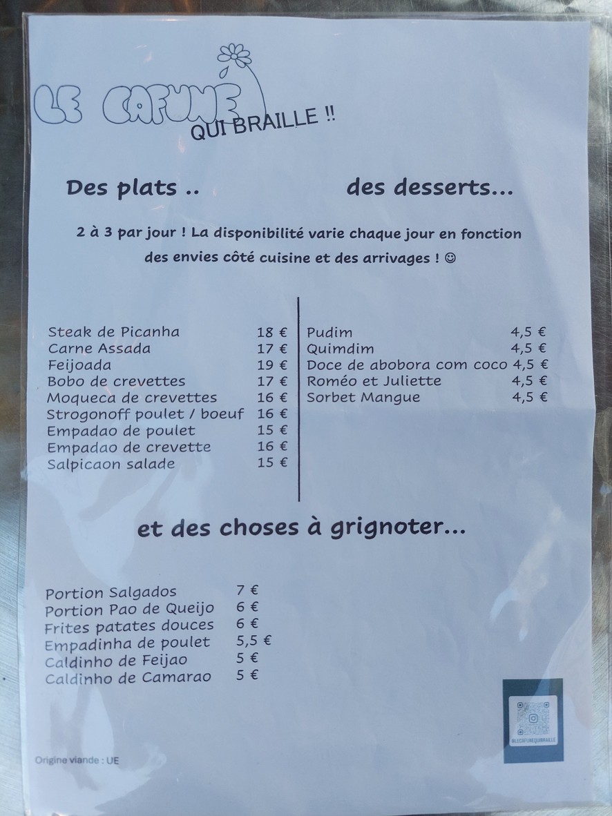 Le Cafuné qui braille menu 1
